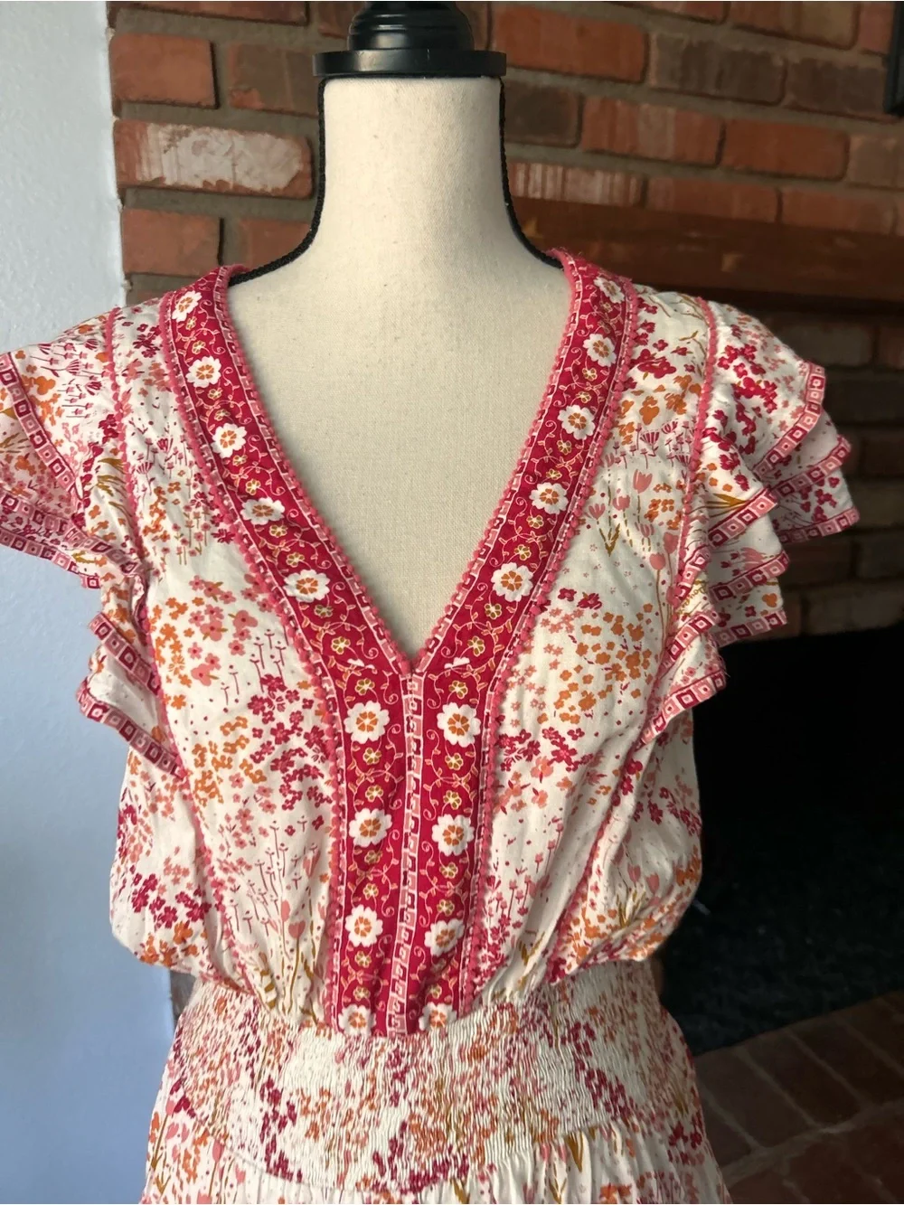 Poupette St. Barth Camila Mini Dress in White Pink Tulipe Print Sz L